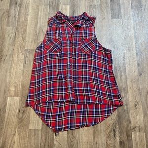 Rock & Republic Jeweled Plaid Sleeveless Button Up Size XL